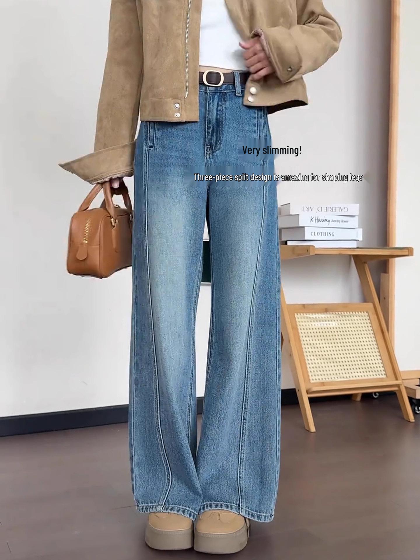 

Women s Retro Blue High-Waisted Wide-Leg Jeans - Autumn/Winter 2025, Loose Slimming Fit with Scissor-Cut Style. L синий