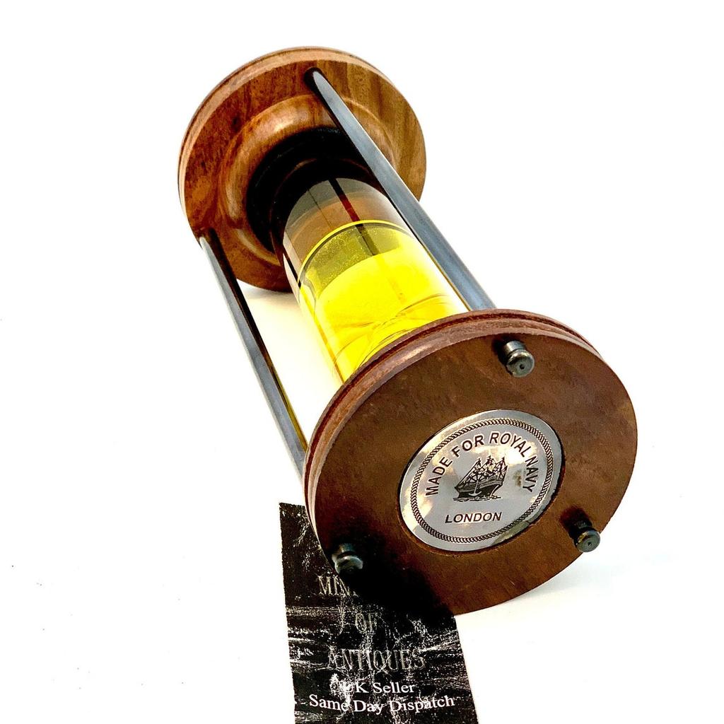 Vintage Sanduhr Gelbe Flüssigkeit Antik Massives Messing Schiff Maritim Stundenglas Nautisch Schwimmend Royal Navy Flüssige Sanduhr