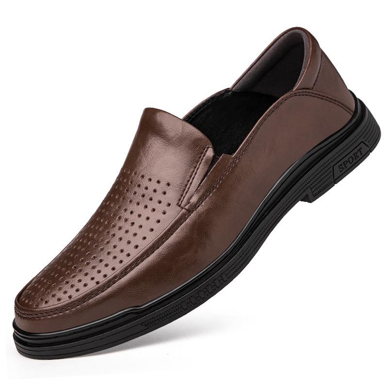 Men's 2025 New Genuine Leather Slip-On Casual Black Shoes - Breathable and Business-Ready