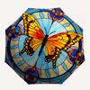 Stunning Stained Butterfly Window PanelUmbrella, Portable 3-Fold Compact Umbrella,Christmas Gift ES529