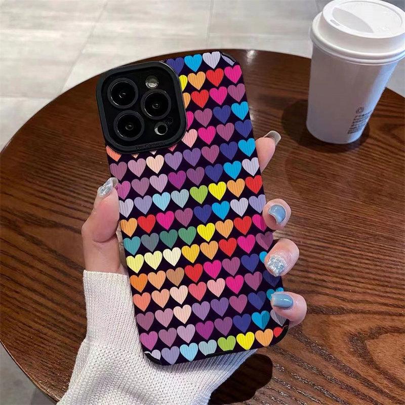 Ins Fashion Candy Colorful Love Heart Color Phone Case For Iphone 14 11 12 13 Pro Max Plus Lens Protection Shockproof Back Cover