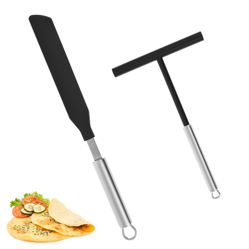 2 Stück Pfannkuchenschaber Spatel Edelstahl Pfannkuchenschaber und Spatel Set Teigverteilungswerkzeuge zum Kochen und Küchenhelfer