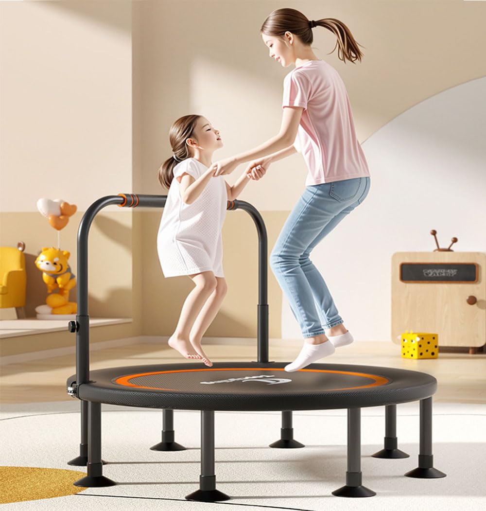 

trampoline with 8 quiet and foot Suitable for indoor and it can hold up to 200 kg Foldable for weight and home 40-inch (100cm diameter) legs,