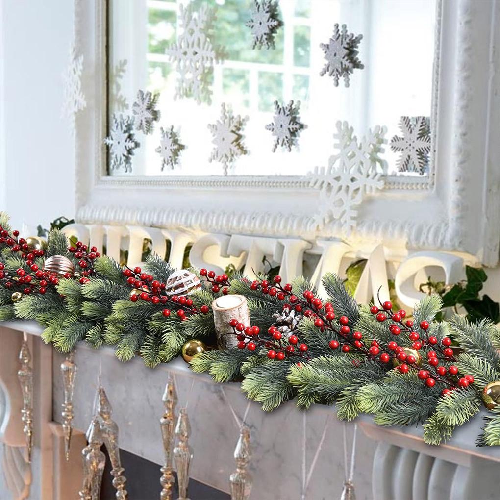 180CM Artificial Plants Christmas Garland Red Berries Wreath Xmas Home Decoration Pine Tree Rattan Hanging Ornament