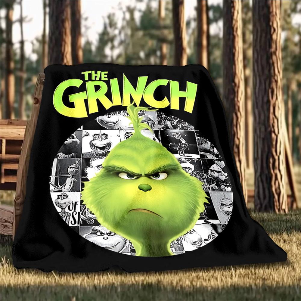 1pc Grinch, Movie Poster Outdoor Flannel Blanket, Lightweight Warm Cozy for Travel Camping Office Soft Polyester Fabric
