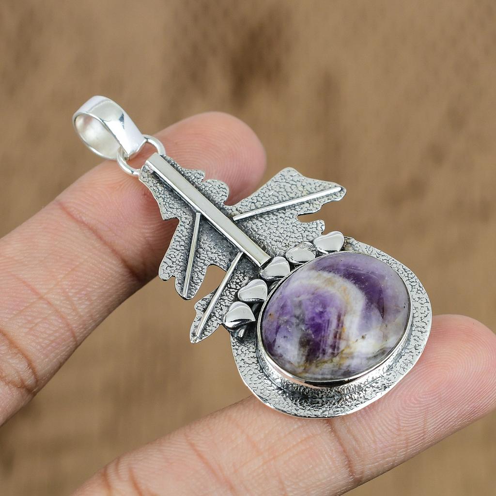 Wedding Gift For Her 925 Silver Natural Chevron Amethyst Gemstone Pendant