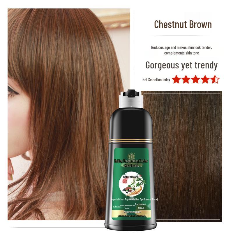 Beijing Tong Ren Tang Natural Black Brown Hair Dye with Black Tea Extract - Plant-Based Bubble Dye Cream