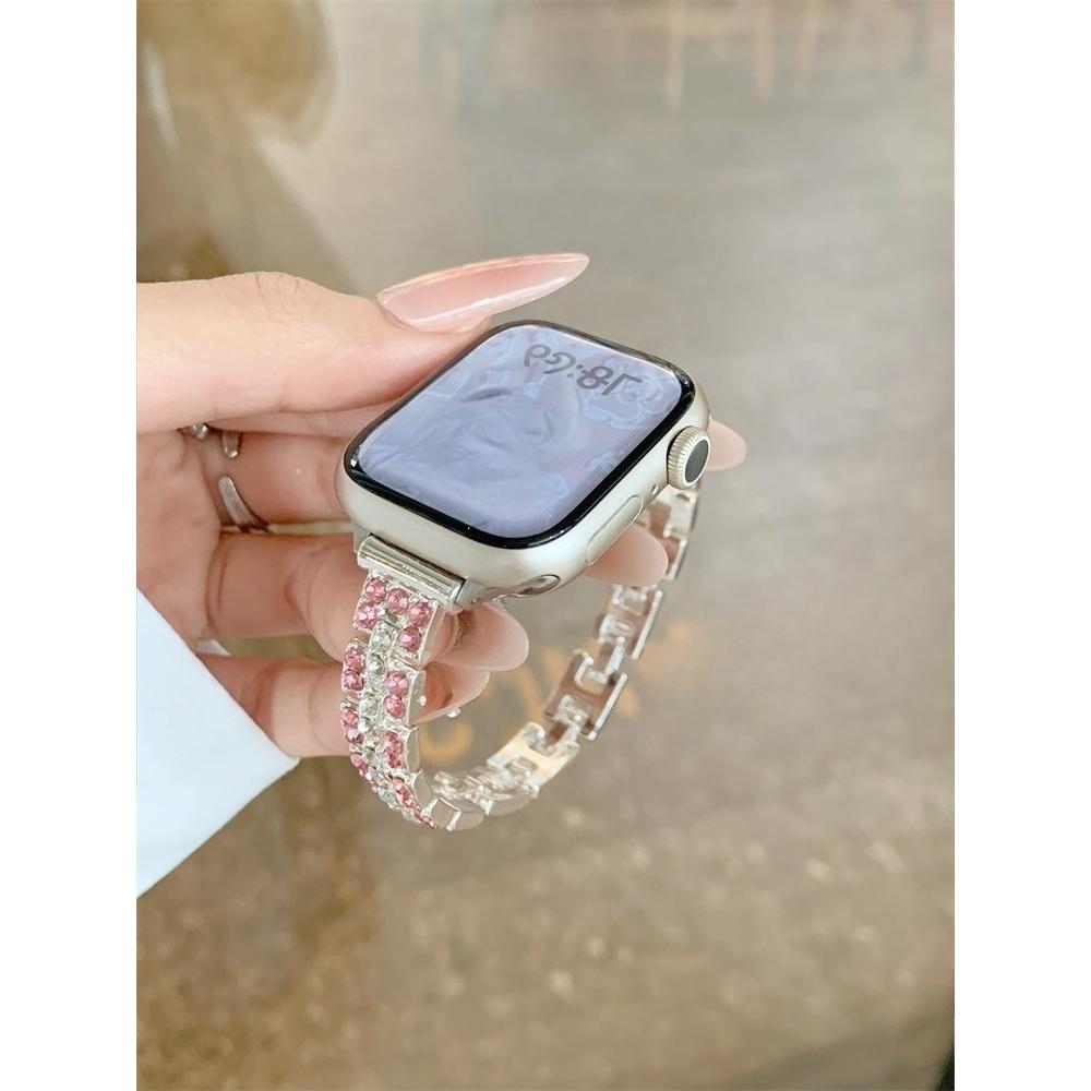 Stop Kwadratowy Kryształ Cukru Diamentowy Błyszczący Bransoletka Pasek do Zegarka dla Apple Watch Kobiety 40/41/38/42/44/45/46/49mm dla iWatch S11/10/9/8/7/6