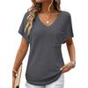 Women's V Neck Short Sleeve Loose Fit Waffle Knit Top Casual Summer Blouse Solid