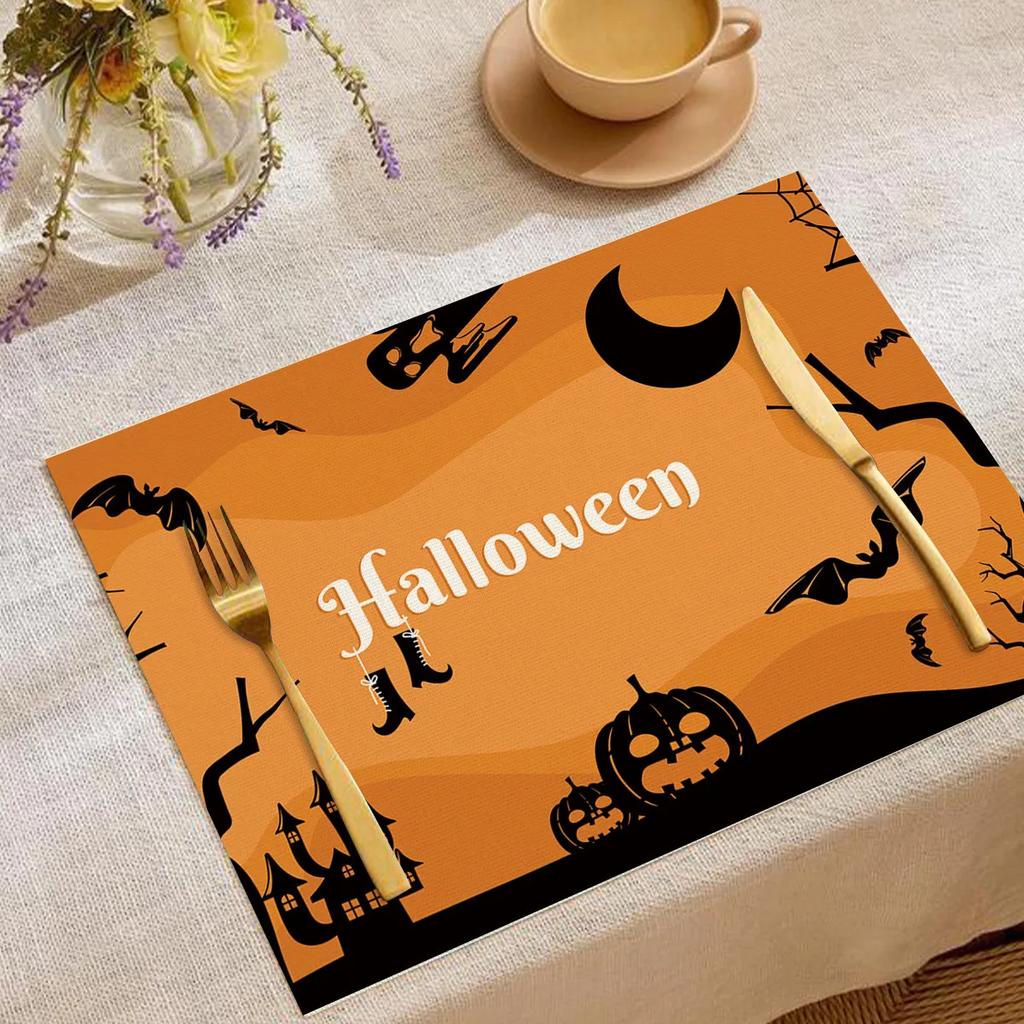 Halloween Heat-Resistant Placemats Festive Home Decor Kitchen Living Room Table Pads Durable Decorative Mats Party Supplies