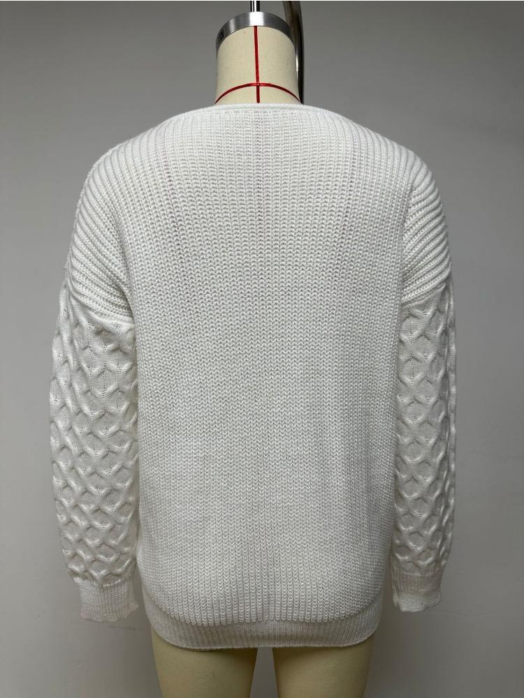 Autumn Winter Fashionable Sensual Lace V Neck Knit Drop Shoulder Pullover Sweater Top Luxurious Relaxed-fit Slimming and Versatile Top