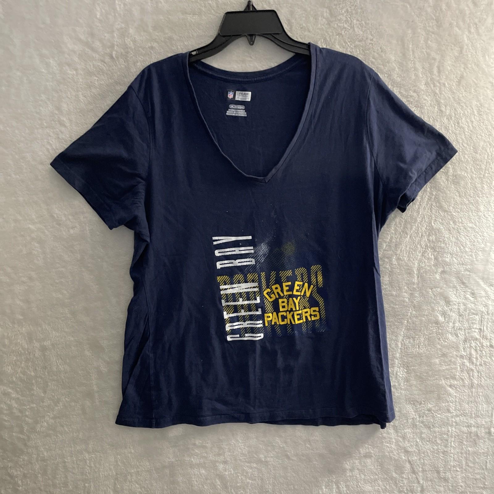 Green Bay Packers Womans T Shirt Top NFL Blue Graphic 2XL Cotton V Neck Logo S разноцветный
