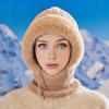 Knitting Hat Women Windproof Insulated Design Winter Hat with Plush Ball Unique Texture 3-in-1 Thickened Hat Face Guard Scarf