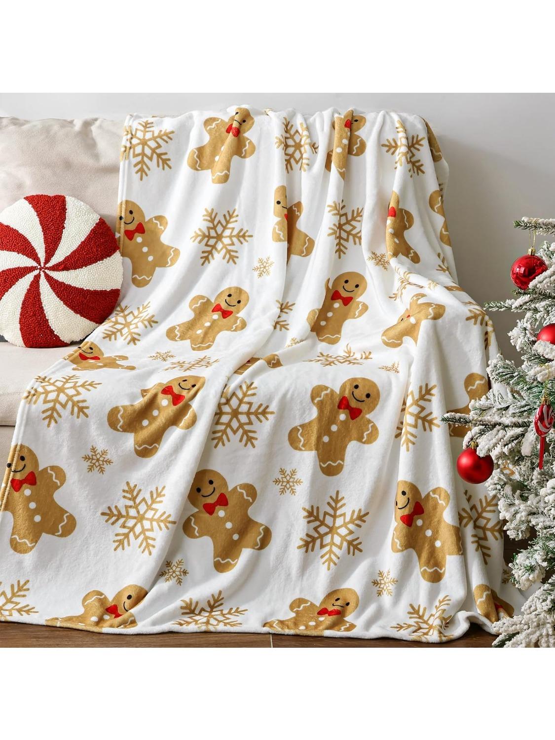 Рождественское имбирное одеяло: Ультрамягкое белое фланелевое плюшевое одеяло-пряник, легкое и уютное, Рождественское 30x40in