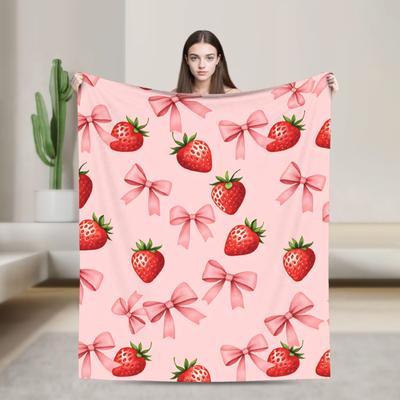 Rosa Erdbeerprint Flanelldecke Warme Weiche Überwurfdecke für Schlafzimmer Camping Straßen-Trend Tagesdecke Sofa Bettbezug