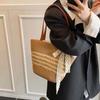 Ladies Stripe Straw Handbag for Vacation Beige Khaki Large Capacity Woven Tote Bag Women Summer Beach Underarm Bag