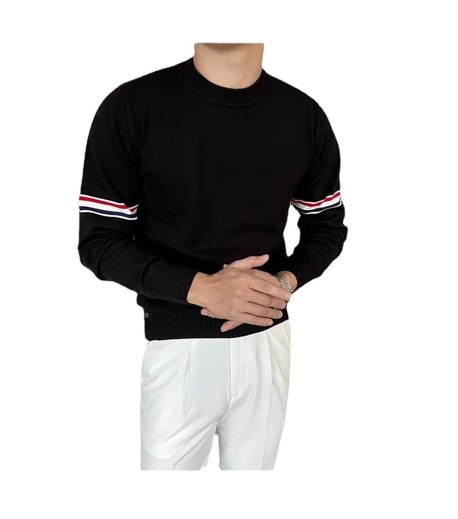 Unisex Striped Contrast Color Pullover Sweater – Round Neck Knit for Spring & Autumn