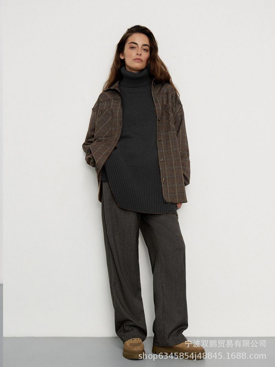 Slit Loose Knitted Pullover Color High Neck Loose Women s Sweater L