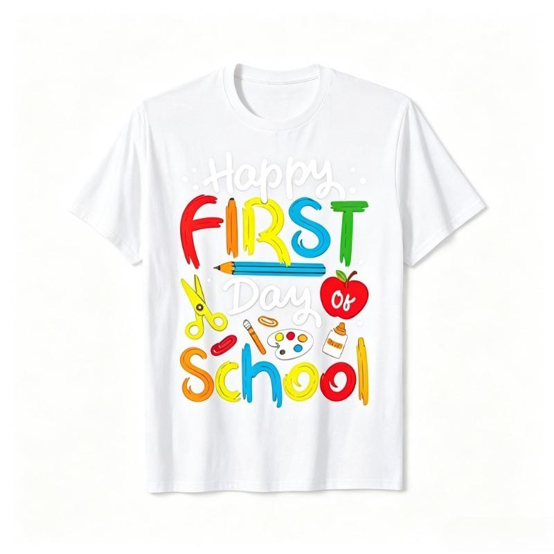 Happy First Day School Print Tshirt Back To School Season Boys Tee Hipster Originality Fashion Summer Novelty Trend Unisex Clothing