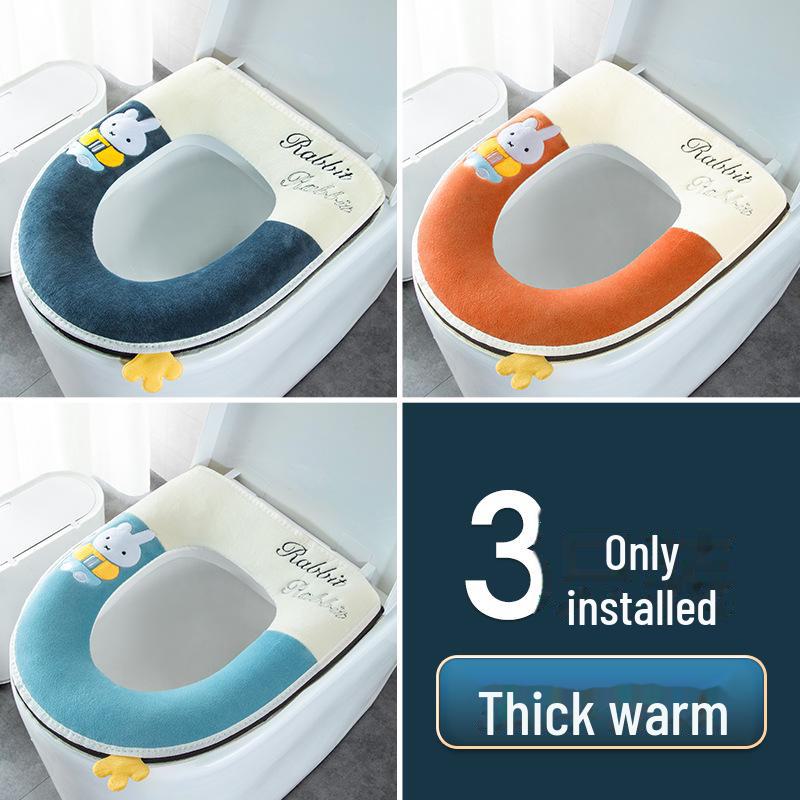 Bunny Cartoon Zipper Toilet Seat with Handle - Winter-Ready