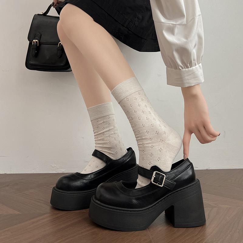 2026 New Spring Vintage Platform Thick Bottom Women Mary Jane Shoes Shallow Round Toe Shoes Elegant Party Leather Shoes