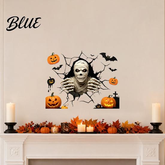 Mummy Wall Decal Halloween Stickers Self Adhesive Vinyl Decals Waterproof Removable Horror Decor Decals for Party Home Store Pumpkin Sticker