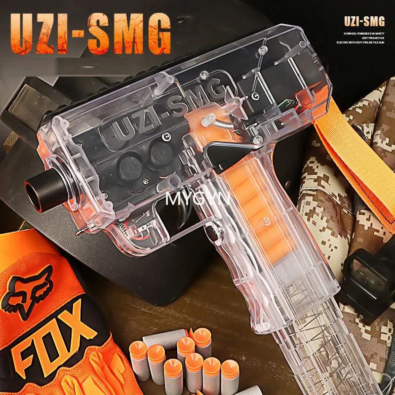 Electric Soft Bullet Continuous Firing UZI Toy Gun Submachine Model Shooting Pistol Blaster for Adults Boys Outdoor CS Games