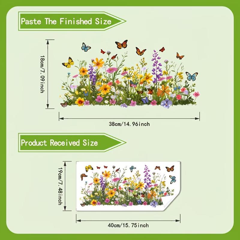 Fresh Flower Pattern Wall Sticker Waterproof Non-Marking Sink Area Background Decal for Bathroom Kitchen Decor