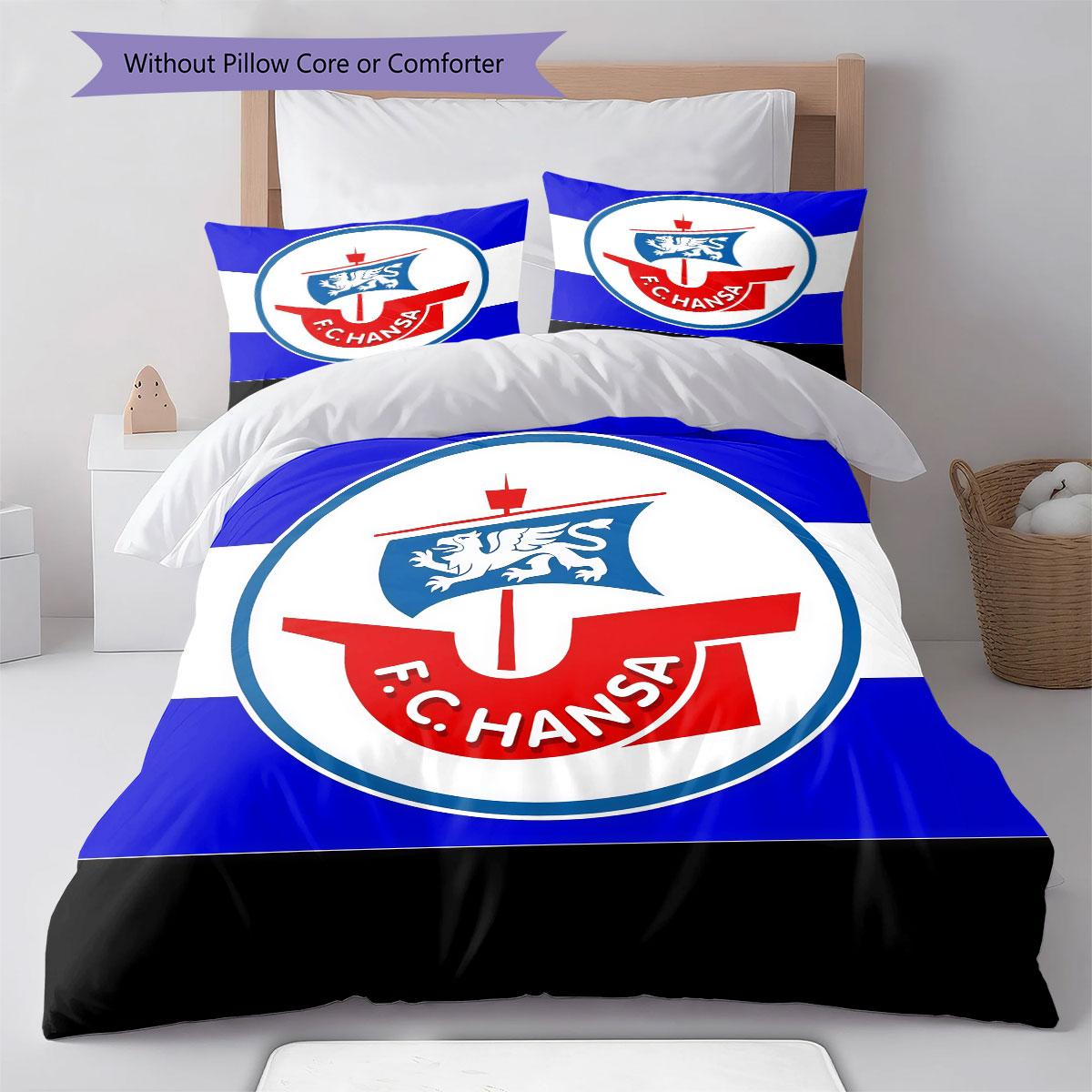 FC Hansa Rostock Bettwäsche Steppbett Set Bettbezug Kissenbezug Heimdekoration Geburtstagsgeschenk (1 Bettbezug + 2 Kissenbezüge, ohne Füllung) 135x200cm