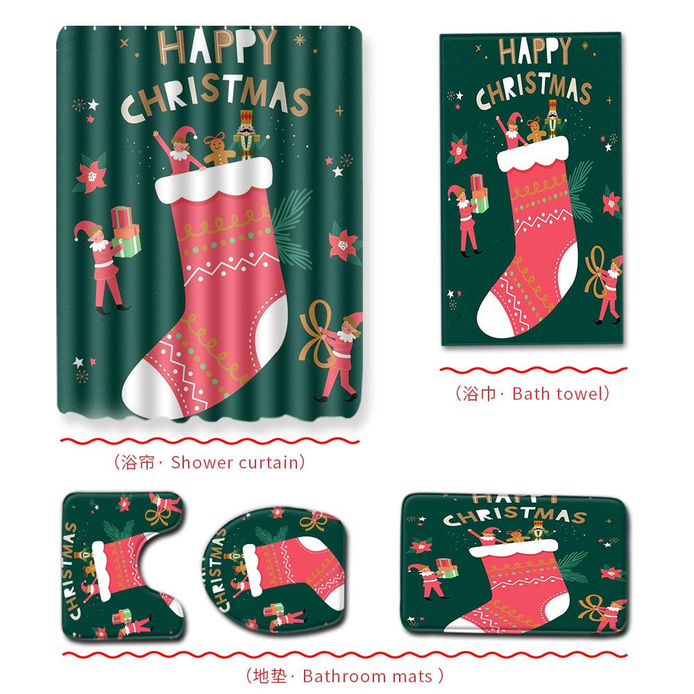 Christmas Bathroom Shower Curtain Bath Towel Floor Mat Five-Piece Set Bathroom Toilet Carpet Shower Foot Mat