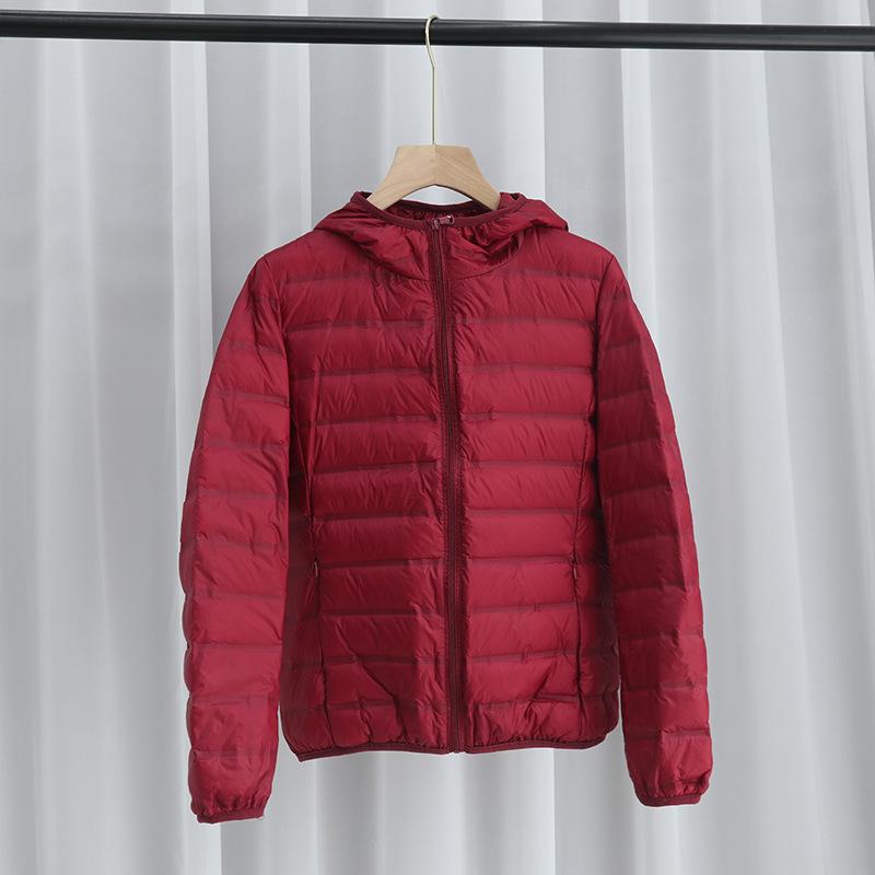 Winter New Light Down Jacket Women's Short Plastic Stand-Up Collar Hooded Lightweight Thin White Duck Down Jacket