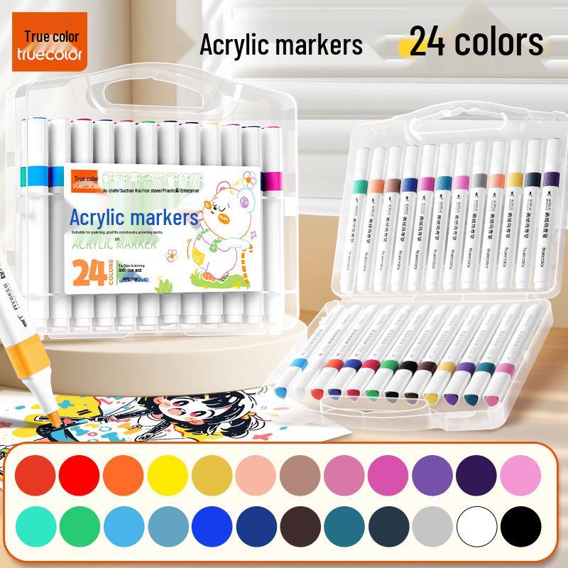 True Color Soft Tip Acrylic Marker Pens - Non-Bleeding, Stackable, Hand-Painted Graffiti & Watercolor Art Pens for Students