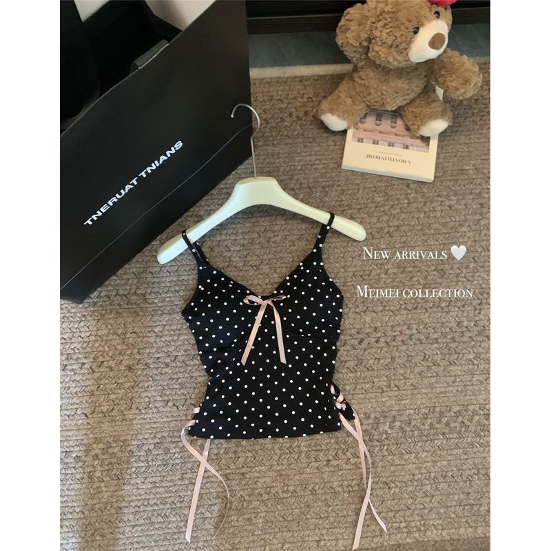 Pure Desire Style Sweet Sexy Gray Polka Dot Camisole Women's Clothing Short Summer Silm Outwear Inner Match Sleeveless Tops