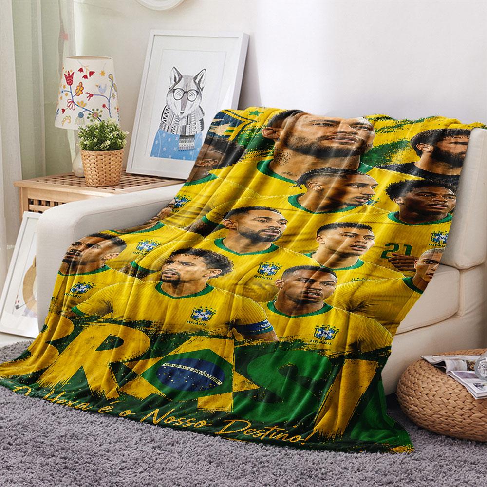 1PC Brazil National Football Team Patterned Flannel Blanket Suitable For All Seasons for Home Decor Warmth and Comfort Gifts Holiday Present