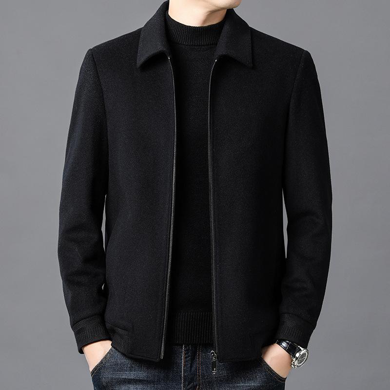 Men's Lapel Jacket Middle-aged and Elderly Business Casual Top Autumn and Winter High-end Pure Wool Jacket Men's Simple Casual