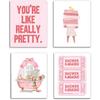 VIIJJUE Pink Bathroom Wall Decor, Preppy Girly Posters Wall Art Decor for Girls Bathroom Washroom Restroom, Pink Retro Shower Karaoke Girly Wall Art