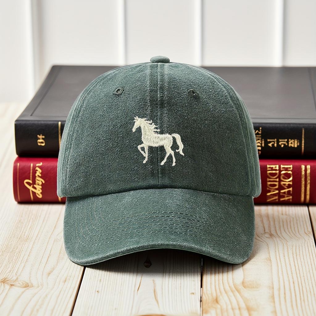 1pc Classis Vintage Washed Baseball Caps for Women,Running Horse,Lightweight Adjustable Fit Caps for All Seasons Everyday,Sports