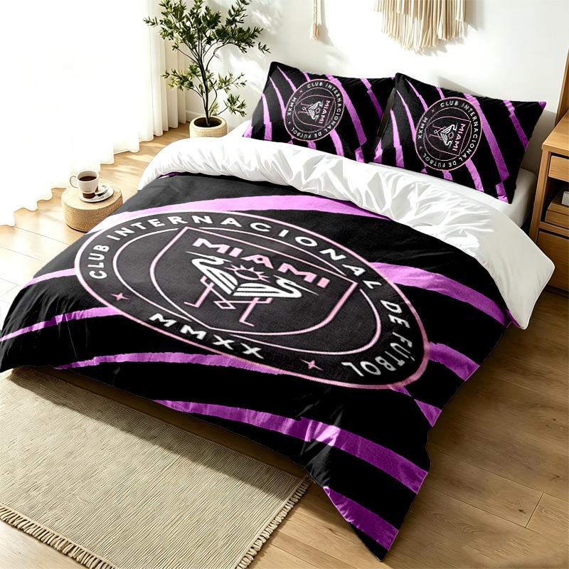 Inter de Miami 3pc Duvet Cover Set Simple Modern Bedding Set Wrinkle Resistant Soft Fabric All Season Use a perfect gift