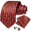 Dibangu Christmas Men's Tie Set Red Green Santa Claus Animal Tree Silk Juaquard Hanky Cufflinks Set Gift for Men