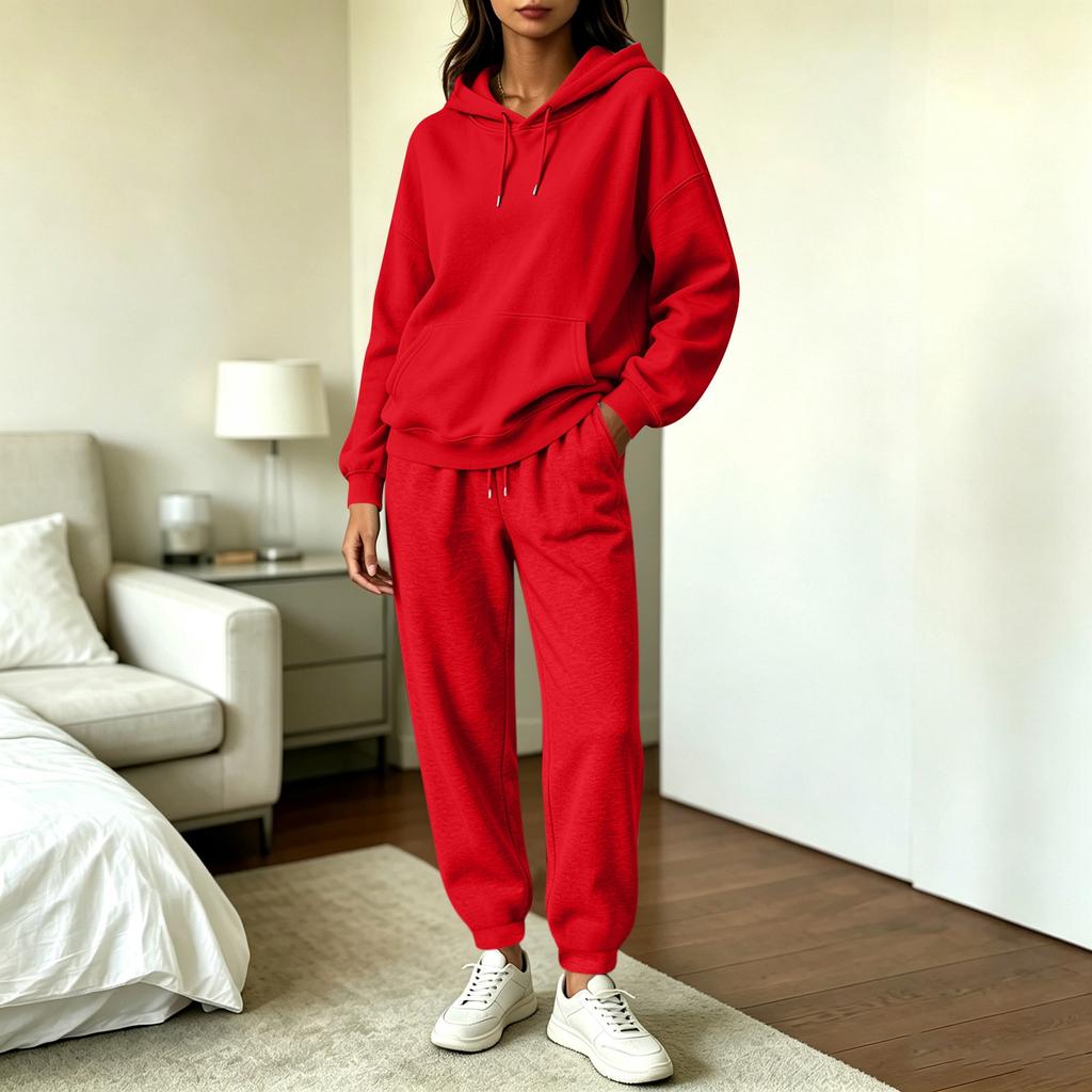 Women's Casual Hooded Long Sleeve Sweatshirt and Jogger Pants 2 Piece Set with Pockets