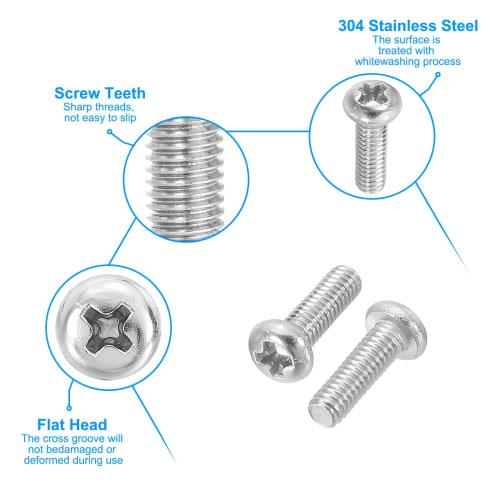 PATIKIL 60pcs M2.5-0.45 x 8mm Round Head Phillips Head Machine Screws, 304 Stainless Steel, 18-8 Full Thread, Pan Head Cross Recessed Drive Screws