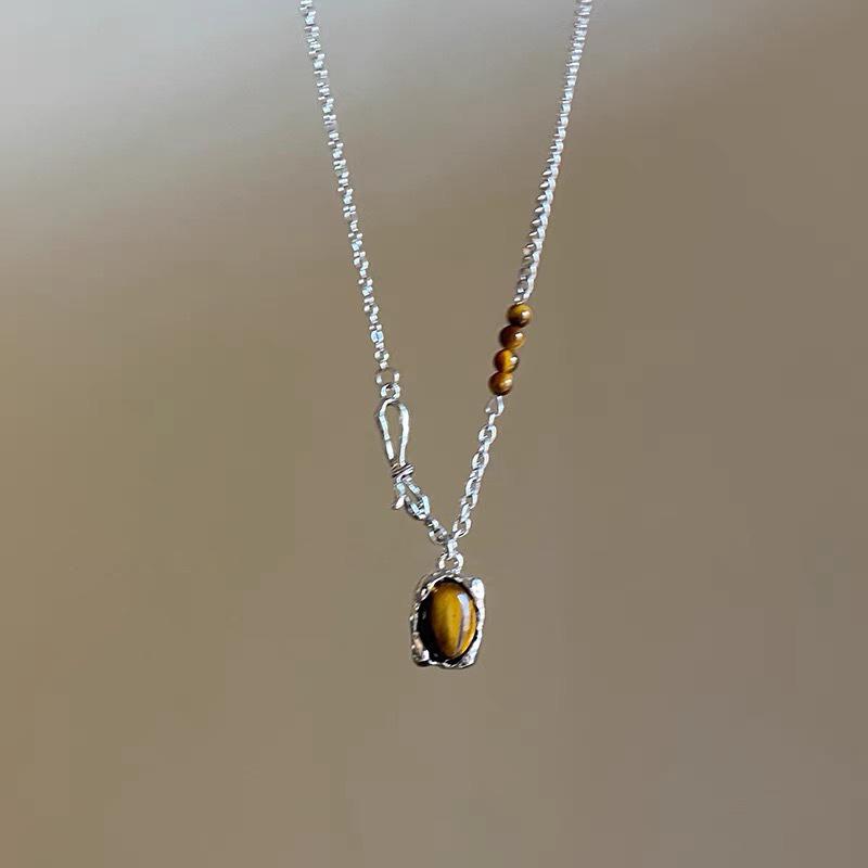 Colier cu pandantiv din piele de epocă, maro, cu piatră, stivuire, lanț de claviculă, temperament, pentru femei, fete, toamnă, iarnă