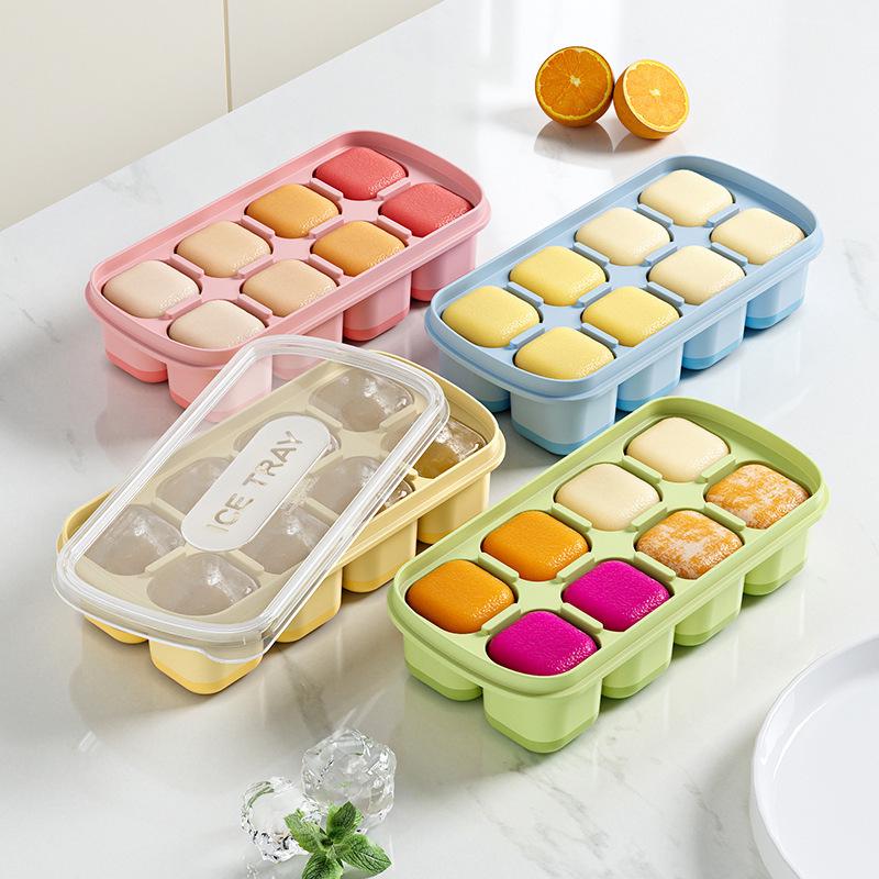 8-Cell Silicone Ice Cube Tray with Lid for Homemade Fruit Ice Cubes