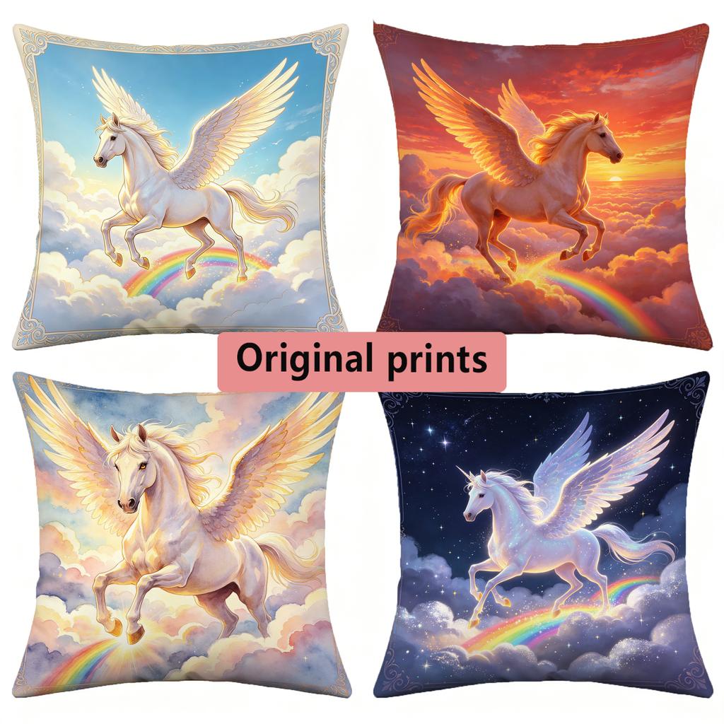 Copricuscini Decorativi Stampa Tramonto Arcobaleno Nuvola Pegasus Copricuscino Modello Adatto per Divano Camera da Letto Copricuscino per Auto
