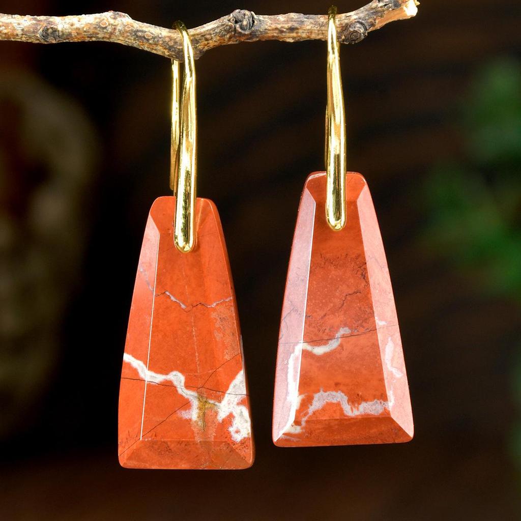 Faceted Trapezoidal Natural Stone Earrings for Women - Luxury Tiger Eye Danglers