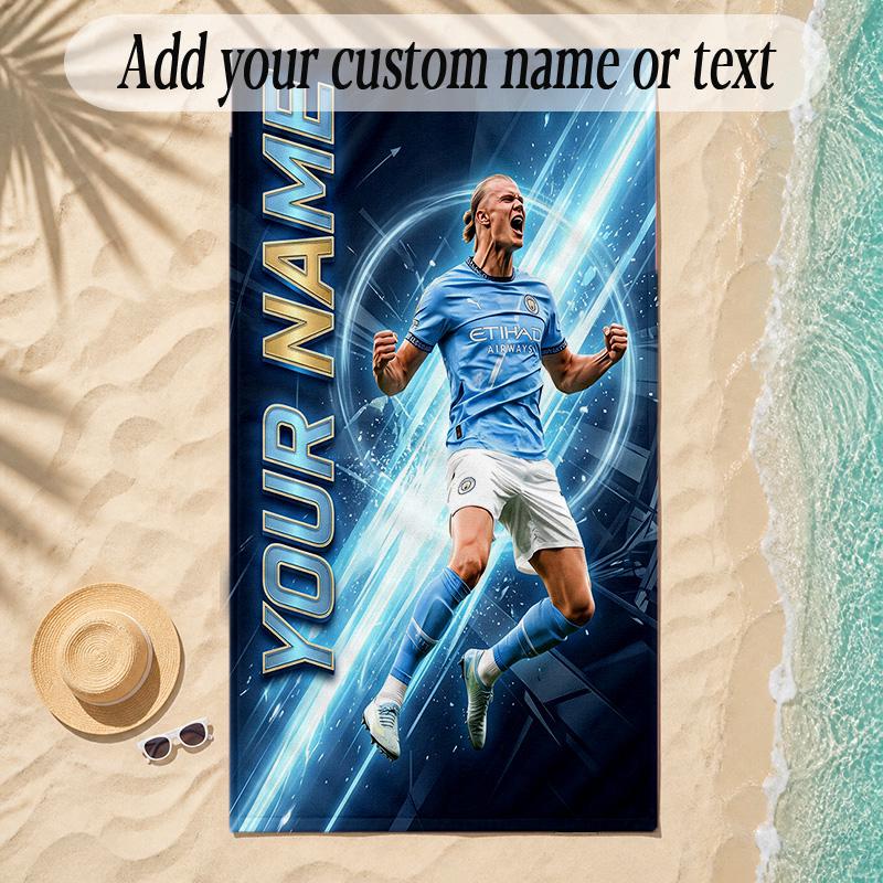 Beach TowelErling Haaland Custom Name Text Personalized Soft Towel for Beach Pool Indoor Home Decor Gift