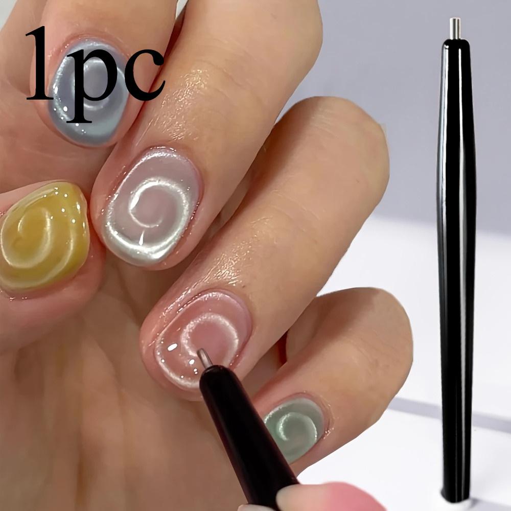 

2 шт. Професійний магнітний пензель для нейл-арту: для Салону/домашнього Використання, Створює Французький Стиль/Хвилястий/Круглий Манікюр. Має магнітну основу + гладкий наконечник чорний