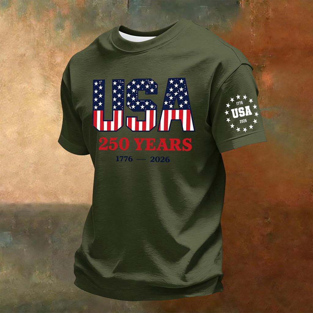 Men's Crew Neck Short Sleeve T Shirt with 250th Anniversary Print USA Years Casual Comfortable Regular Fit Top for Summer