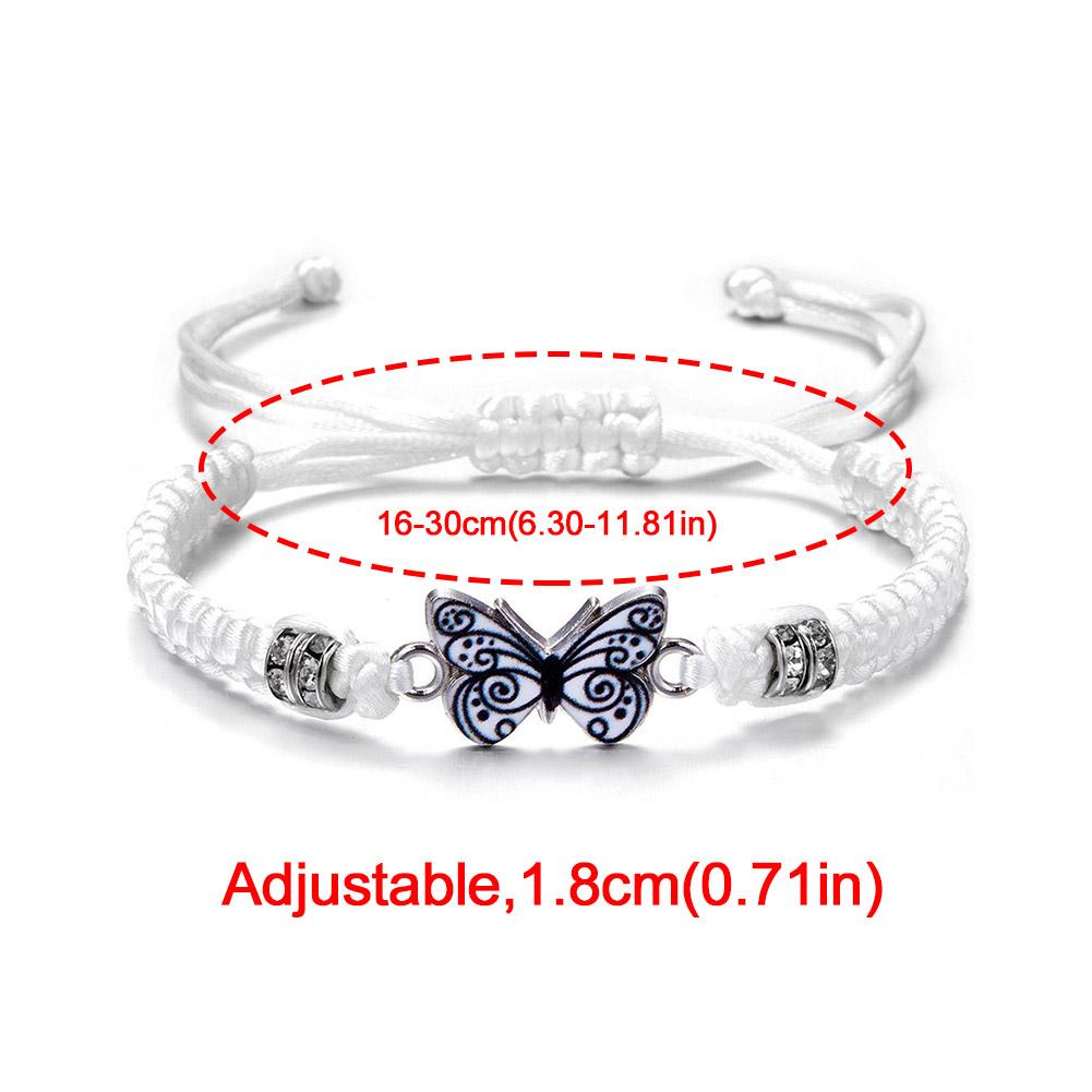 Adjustable Black White String Rope Braided Bracelet for Women Pink Butterfly Pendant Charm Bracelets Handmade Jewelry Girl Gifts