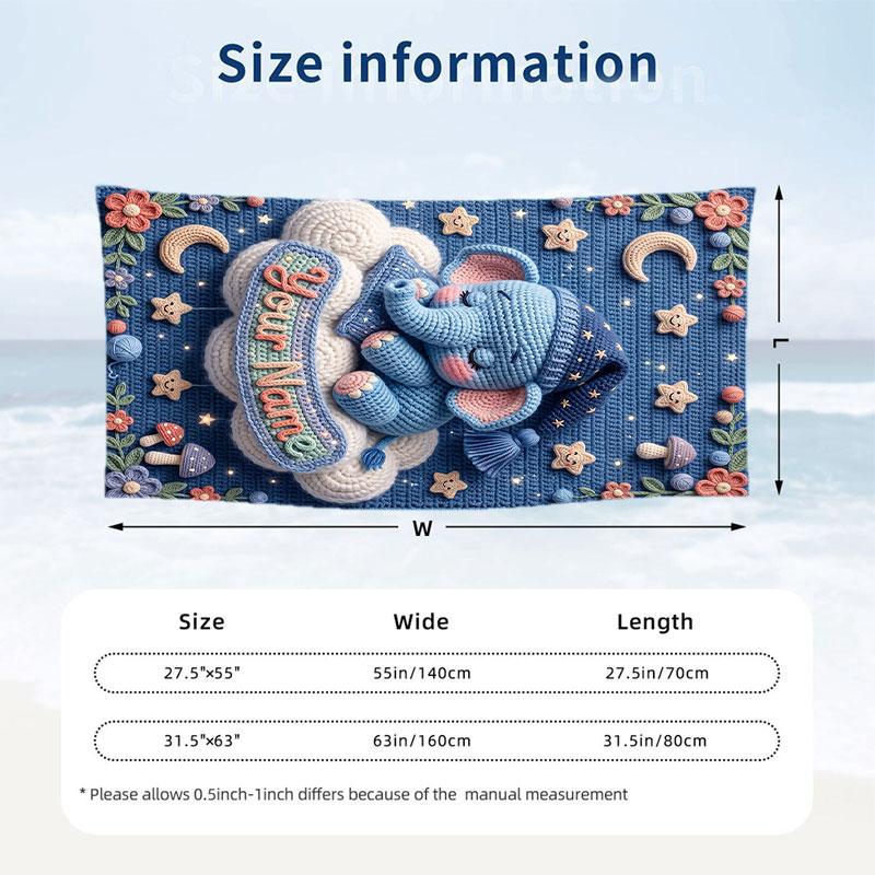 Elephant Theme Beach Towel Personalized Custom Name & Text Soft Quick Dry Beach Towel for Swimming Travel